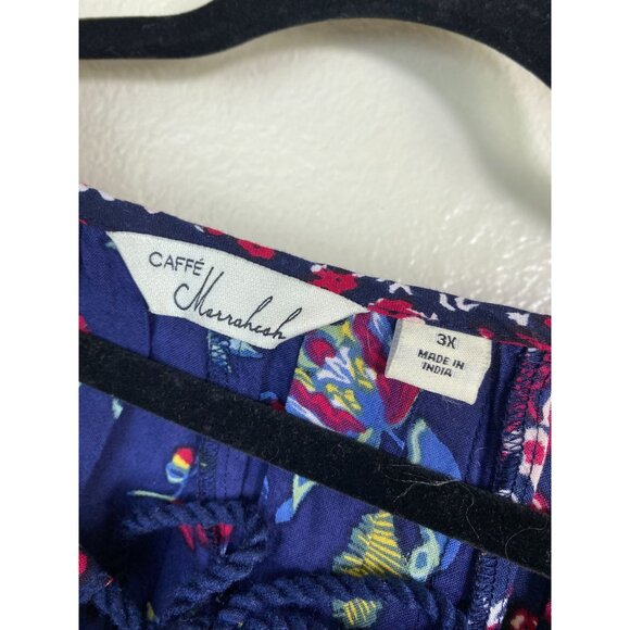 Cafe Marrakesh Floral Boho Peasant Top Blouse Womens Plus Size 3X Blue Pink - Picture 3 of 16